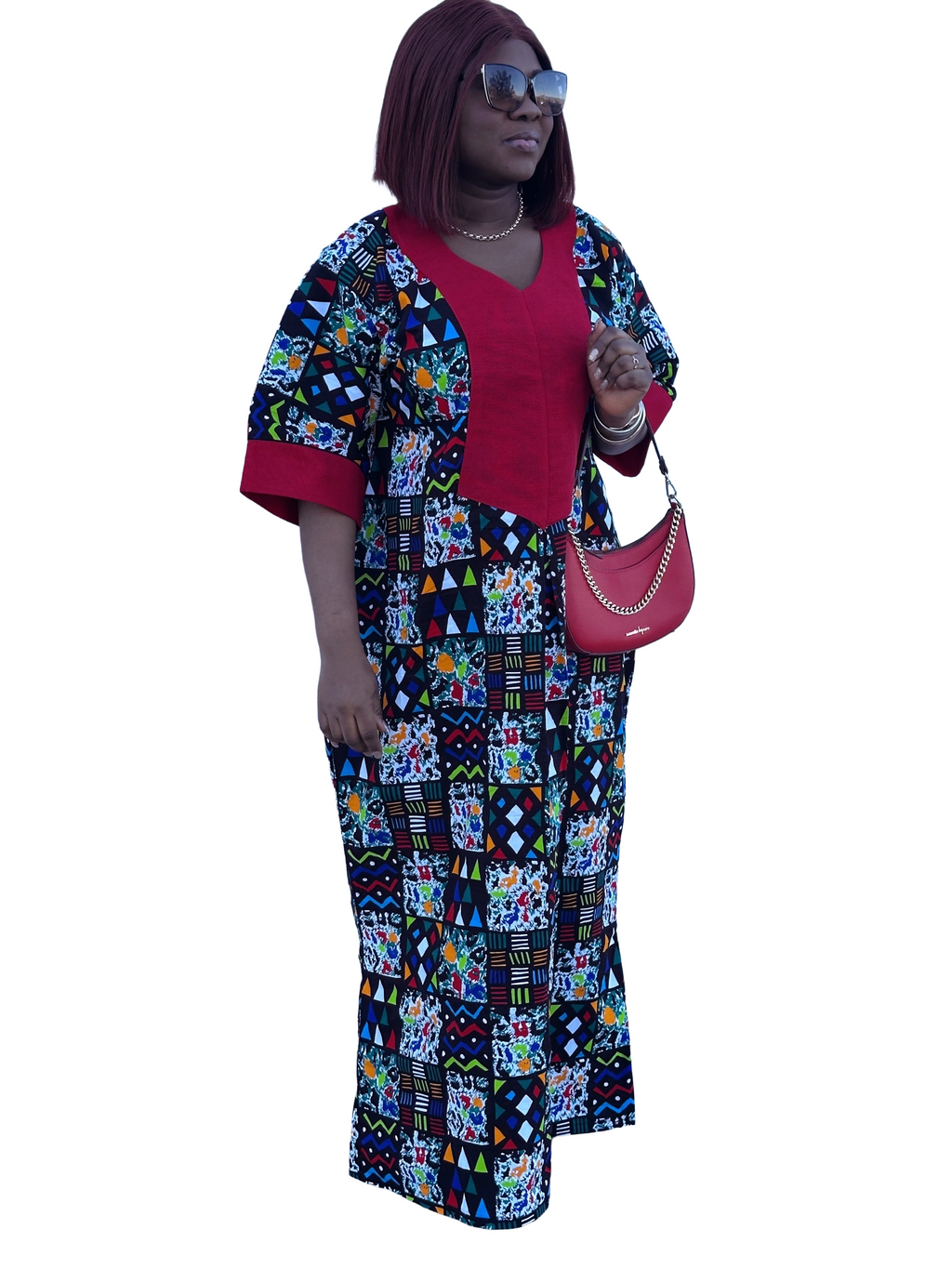 Elegant Afro Chic Maxi Dress – Burgundy Edition