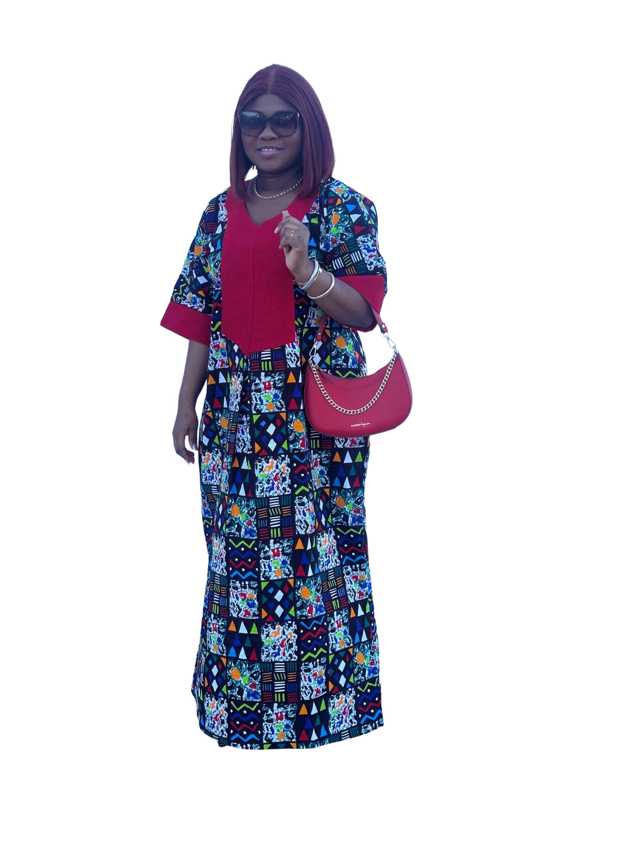 Elegant Afro Chic Maxi Dress – Burgundy Edition