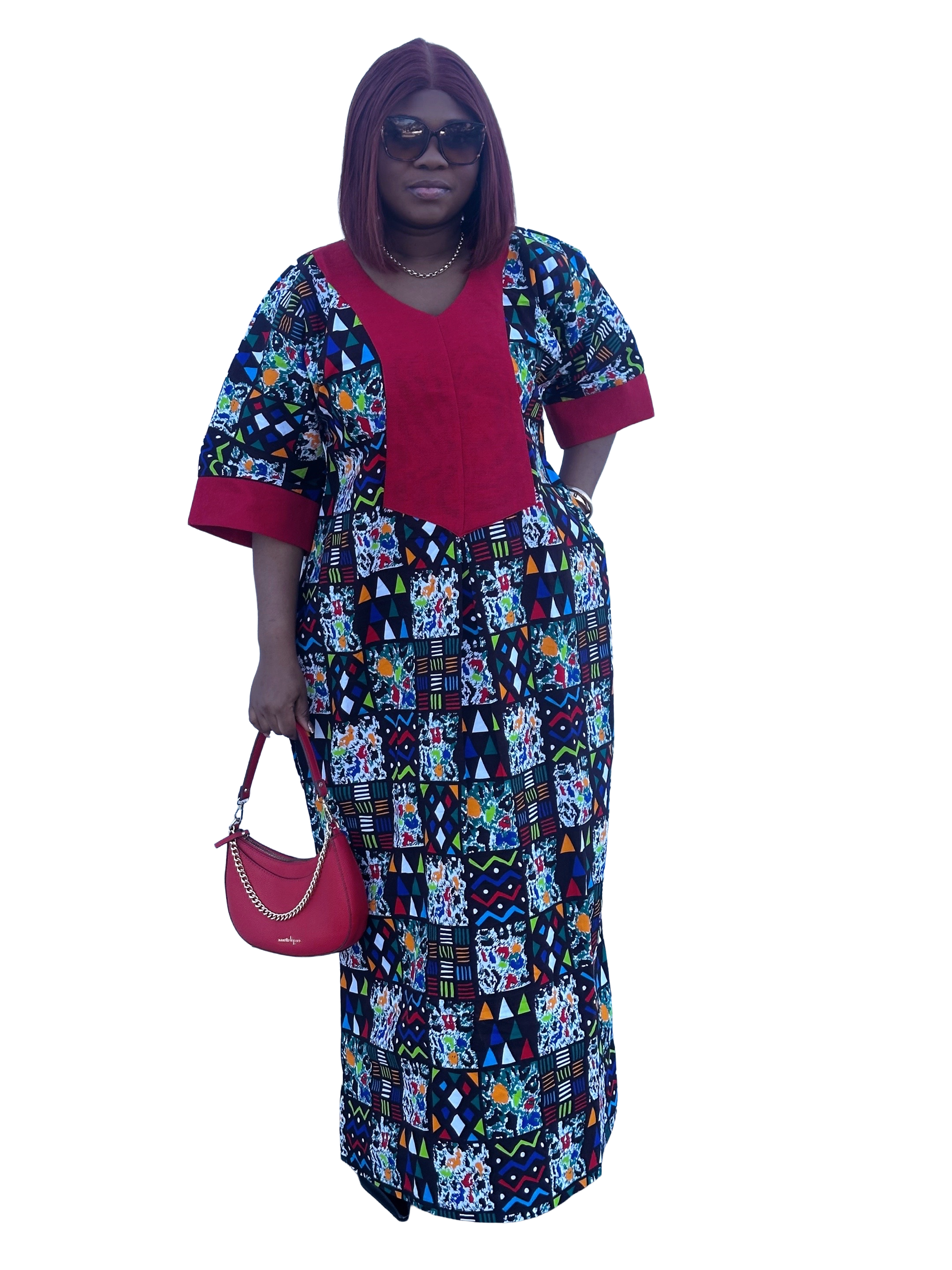 Elegant Afro Chic Maxi Dress – Burgundy Edition